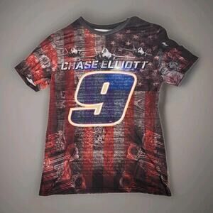 Chase Elliott #9 NASCAR T Shirt Mens Large American Flag All Over Print